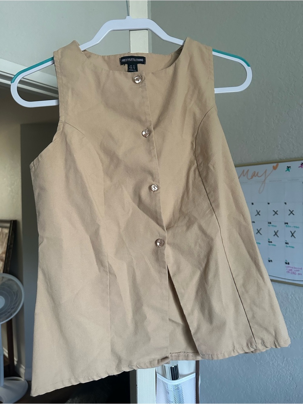 Prettylittlething Sleeveless Button Front Top - Beige